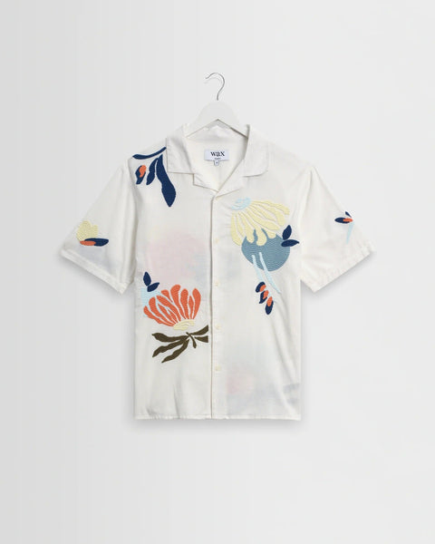 Wax London Didcot - Ecru And Multicolour Flower Embroidered Short - Sleeve Shirt - nineNORTH | Men's & Women's Clothing Boutique