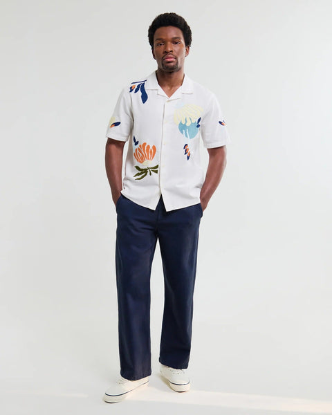 Wax London Didcot - Ecru And Multicolour Flower Embroidered Short - Sleeve Shirt - nineNORTH | Men's & Women's Clothing Boutique