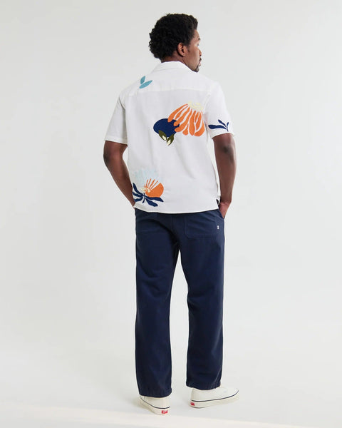 Wax London Didcot - Ecru And Multicolour Flower Embroidered Short - Sleeve Shirt - nineNORTH | Men's & Women's Clothing Boutique