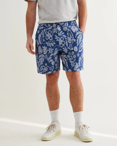 Wax London Kurt - Blue And Ecru Floral Jacquard Shorts - nineNORTH | Men's & Women's Clothing Boutique