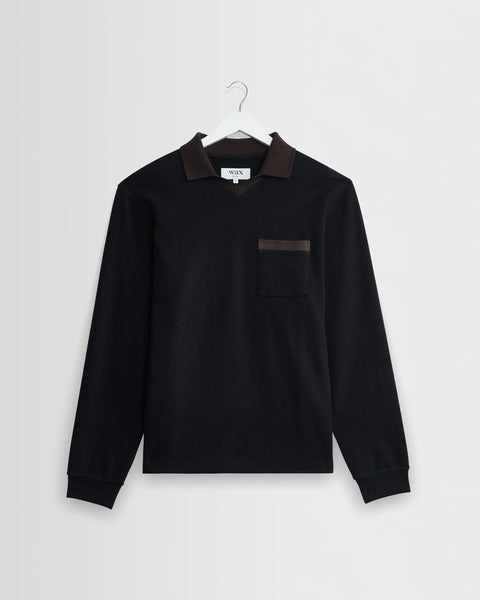 Wax London Pendal Long Sleeve Polo - Black & Brown - nineNORTH