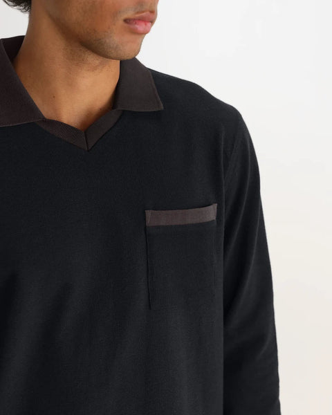 Wax London Pendal Long Sleeve Polo - Black & Brown - nineNORTH