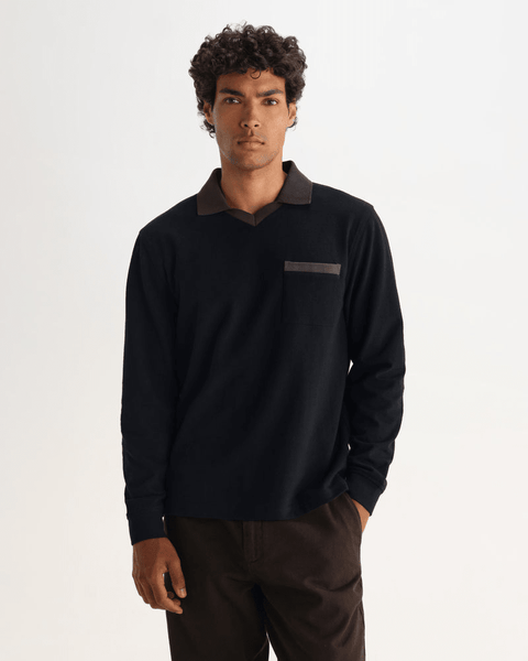 Wax London Pendal Long Sleeve Polo - Black & Brown - nineNORTH