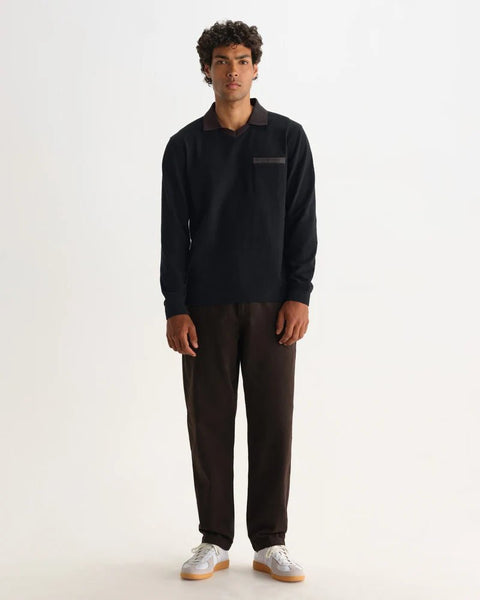 Wax London Pendal Long Sleeve Polo - Black & Brown - nineNORTH