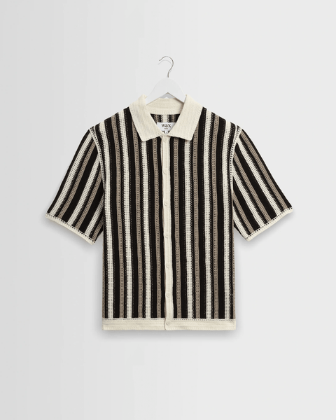 Wax London Porto - Ecru And Black Stripe Crochet Knitted Shirt - nineNORTH | Men's & Women's Clothing Boutique