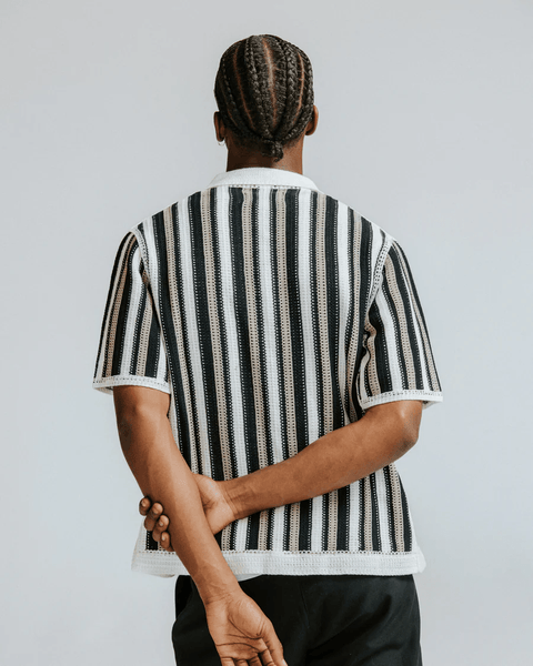 Wax London Porto - Ecru And Black Stripe Crochet Knitted Shirt - nineNORTH | Men's & Women's Clothing Boutique