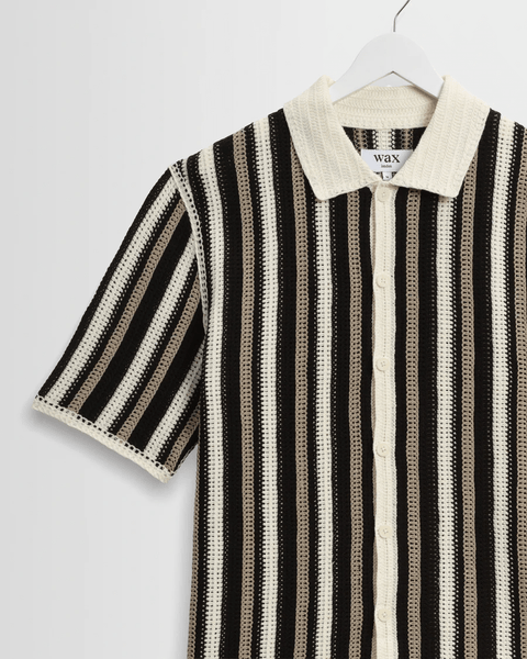 Wax London Porto - Ecru And Black Stripe Crochet Knitted Shirt - nineNORTH | Men's & Women's Clothing Boutique