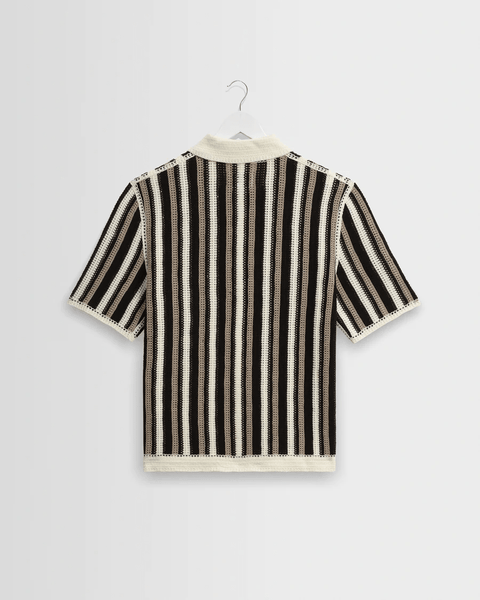 Wax London Porto - Ecru And Black Stripe Crochet Knitted Shirt - nineNORTH | Men's & Women's Clothing Boutique