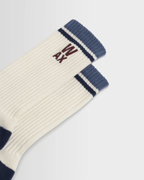 Wax London Thorpe Branded Stripe Socks - Ecru & Navy - nineNORTH