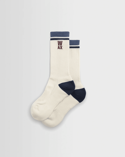 Wax London Thorpe Branded Stripe Socks - Ecru & Navy - nineNORTH