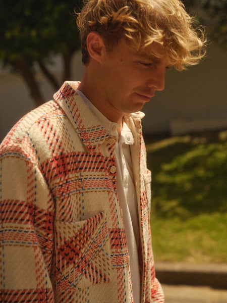 Wax London Whiting - Ecru And Red Plaid Weave Overshirt - nineNORTH | Men's & Women's Clothing Boutique