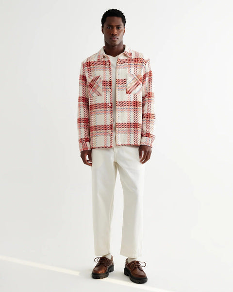 Wax London Whiting - Ecru And Red Plaid Weave Overshirt - nineNORTH | Men's & Women's Clothing Boutique