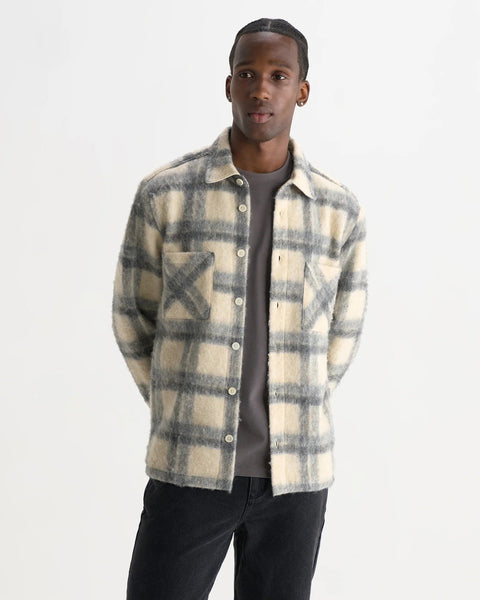 Wax London Whiting Overshirt - Ecru & Grey Check Wool Blend - nineNORTH