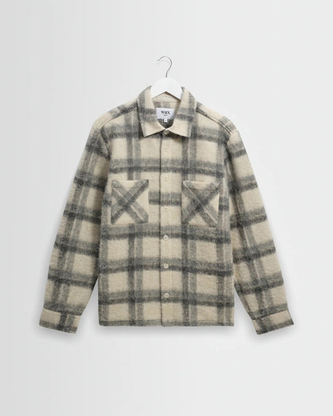Wax London Whiting Overshirt - Ecru & Grey Check Wool Blend - nineNORTH