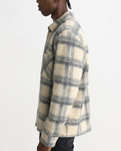 Wax London Whiting Overshirt - Ecru & Grey Check Wool Blend - nineNORTH
