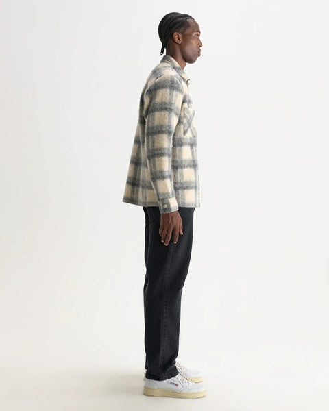 Wax London Whiting Overshirt - Ecru & Grey Check Wool Blend - nineNORTH
