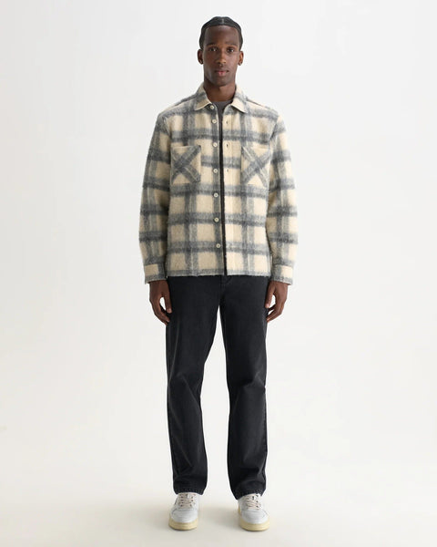 Wax London Whiting Overshirt - Ecru & Grey Check Wool Blend - nineNORTH