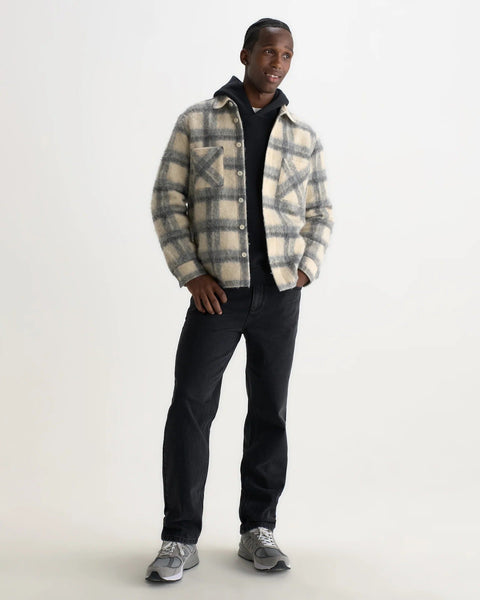Wax London Whiting Overshirt - Ecru & Grey Check Wool Blend - nineNORTH