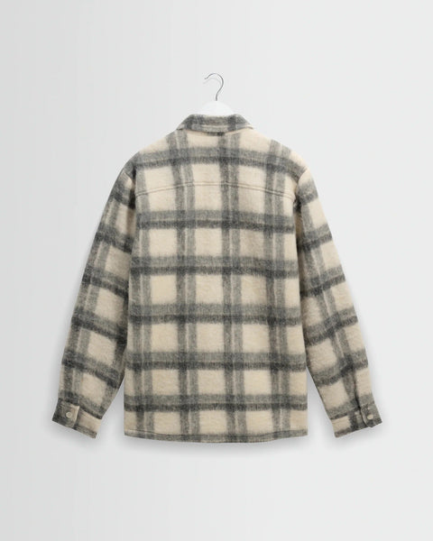 Wax London Whiting Overshirt - Ecru & Grey Check Wool Blend - nineNORTH