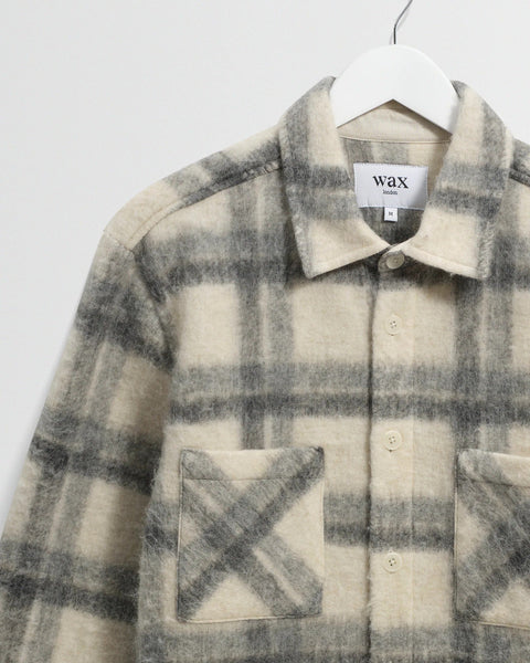 Wax London Whiting Overshirt - Ecru & Grey Check Wool Blend - nineNORTH