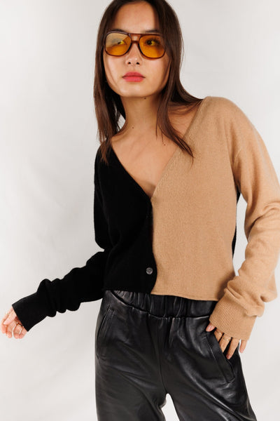 CRUSH. Cashmere Wave Crop Cardi / Black & Camel-nineNORTH | Men's & Women's Clothing Boutique