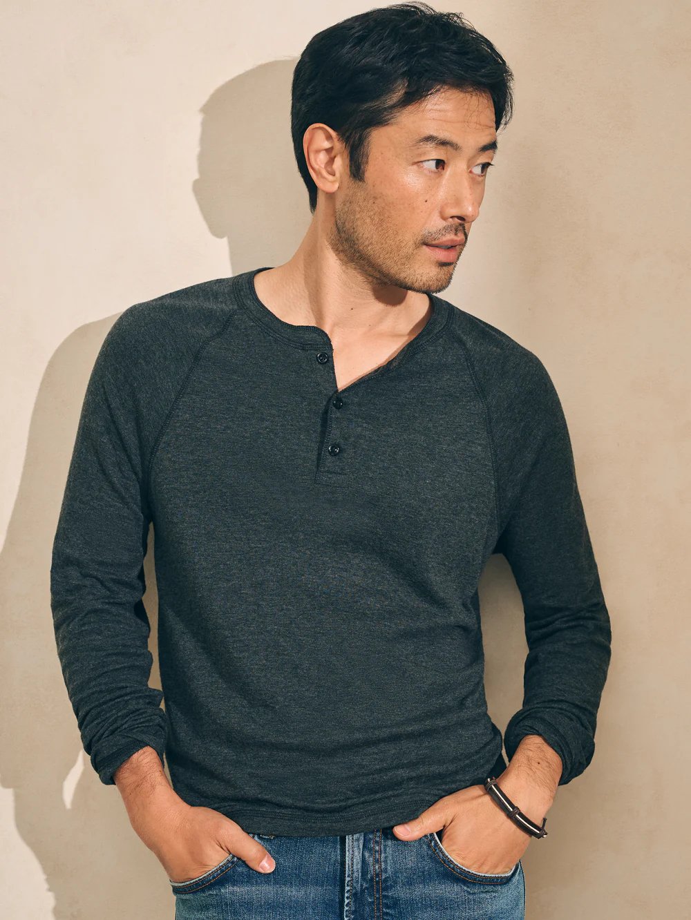 Faherty Cloud Cotton Long-Sleeve Henley / Charcoal Heather-nineNORTH | Men's & Women's Clothing Boutique