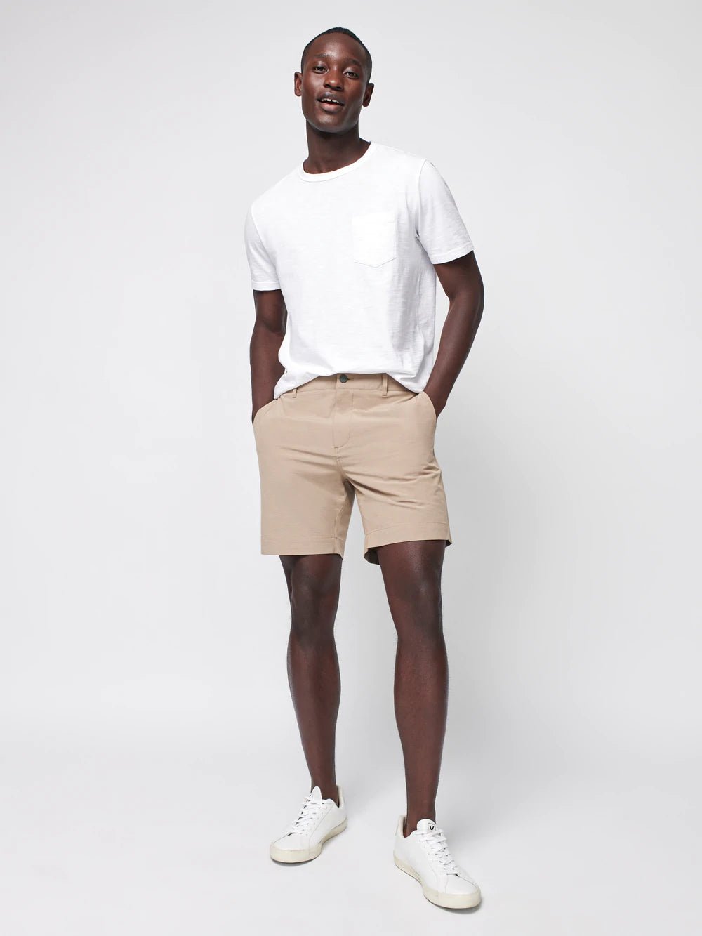 Khaki shorts 2025 grey shirt