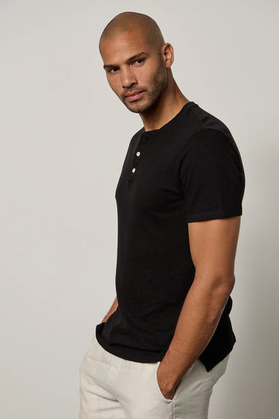 Velvet Lionel Linen Cotton Jersey Henley / Black-nineNORTH | Men's & Women's Clothing Boutique