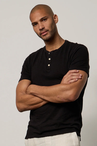Velvet Lionel Linen Cotton Jersey Henley / Black-nineNORTH | Men's & Women's Clothing Boutique