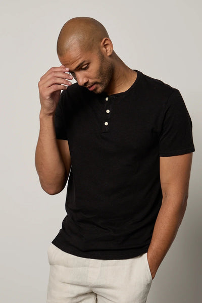 Velvet Lionel Linen Cotton Jersey Henley / Black-nineNORTH | Men's & Women's Clothing Boutique