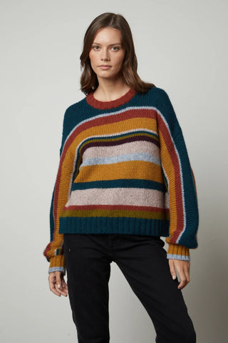 Velvet Samara Striped Crew Neck Sweater - nineNORTH | Men's & Women's Clothing Boutique