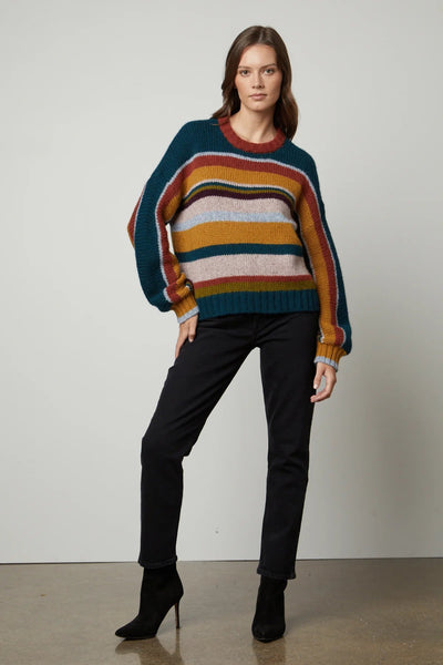 Velvet Samara Striped Crew Neck Sweater - nineNORTH | Men's & Women's Clothing Boutique